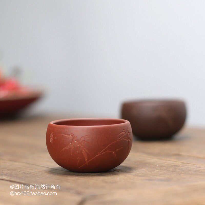 原矿茶壶工艺师唐田手工朱泥杯宜兴紫砂工夫茶杯子功夫品茗杯小号