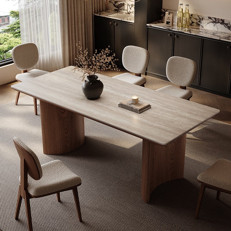 岩板餐桌家用小户型桌子高级感洞石长方形餐桌家庭新款餐厅餐座椅