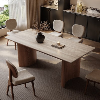 岩板餐桌家用小户型桌子高级感洞石长方形餐桌家庭新款餐厅餐座椅