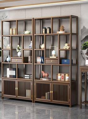 南榆木博古新中式宝格AWI具隔断办公室展架多示置物架茶室茶收纳