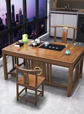 新式实木茶桌组VHZ合办公室家中用茶桌一体功一整套椅夫泡茶台茶