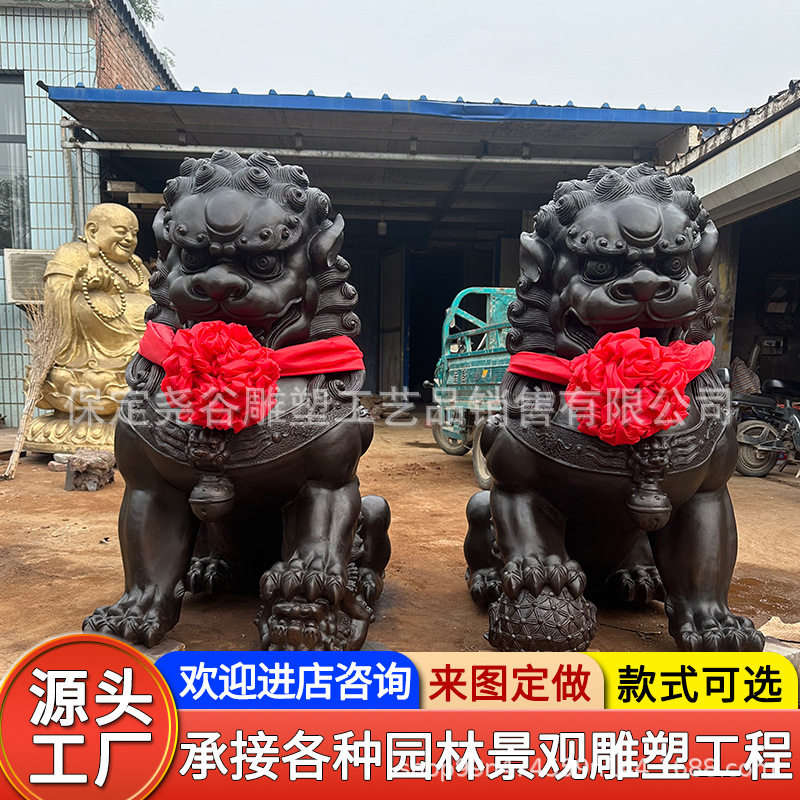 铸铜大型宫门狮子雕塑酒店公司别墅大门口看门动物故宫狮铜雕厂家