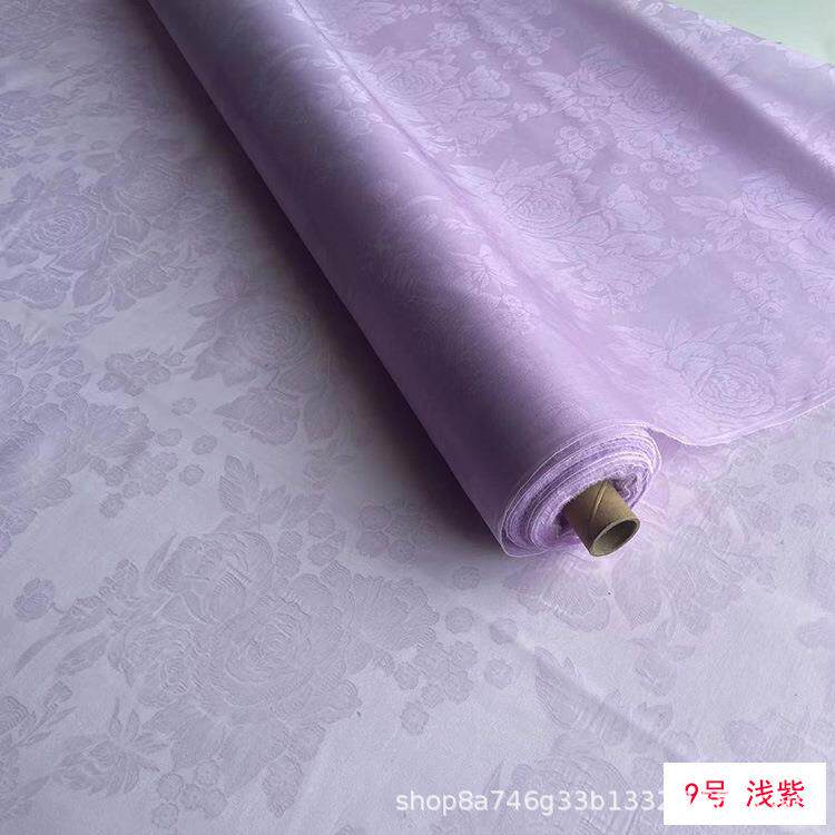 大蔷薇宽幅LWO缎提花真丝绡料面提花欧根缎面料硬布纱提花绡料