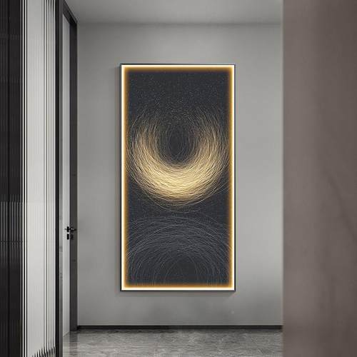 抽象玄关轻饰画奢风装高端竖版挂走廊尽头画带led灯画客44812642
