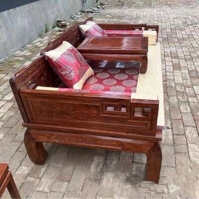 中式老榆木单双用人罗新汉床人榻家客厅家具木质沙发床美OGE贵妃