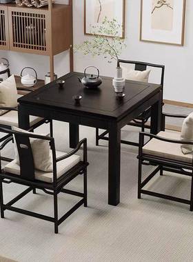 中古DFV黑色台老木八仙桌正方榆茶形棋牌桌酒楼茶桌馆实木四方餐