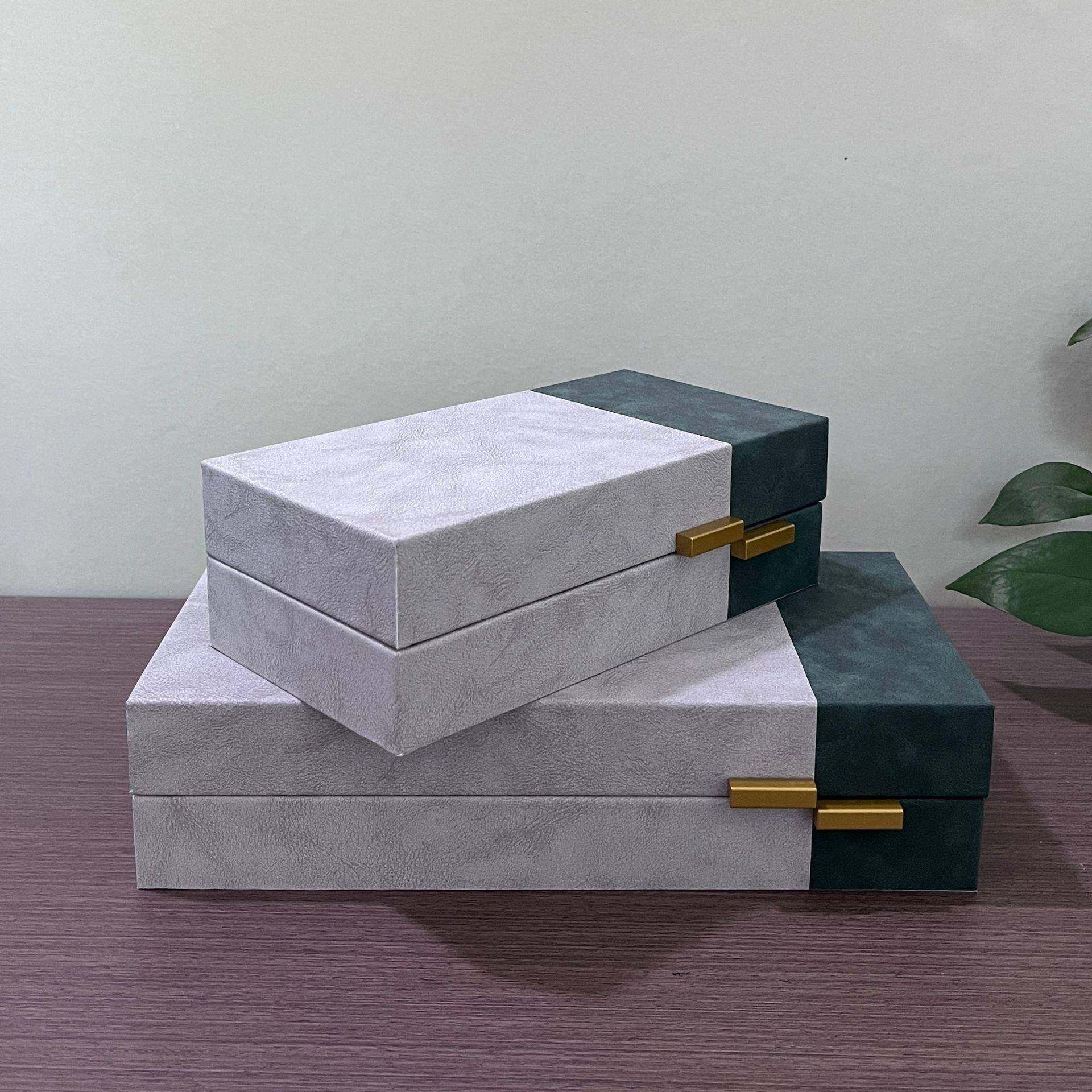 现代软装工艺品P件U皮拼色收纳梳盒衣帽间妆台样CP013板房摆创意