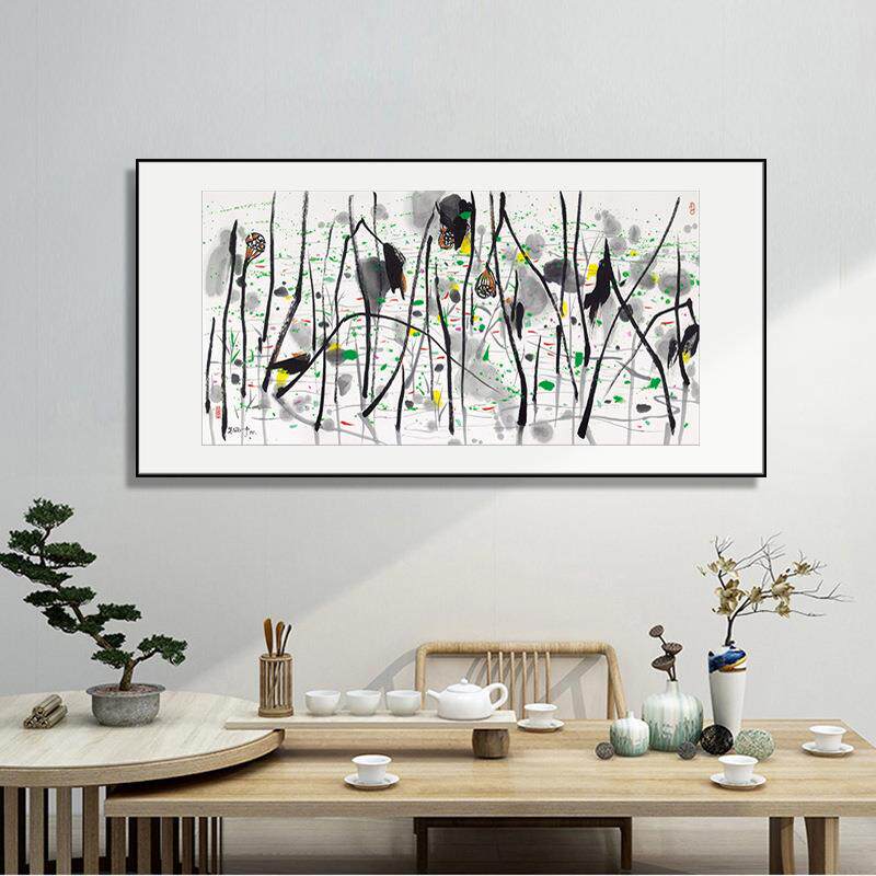 荷装饰画客塘厅玄关沙B-5-12发背景户画挂入画吴冠中名复刻中式国
