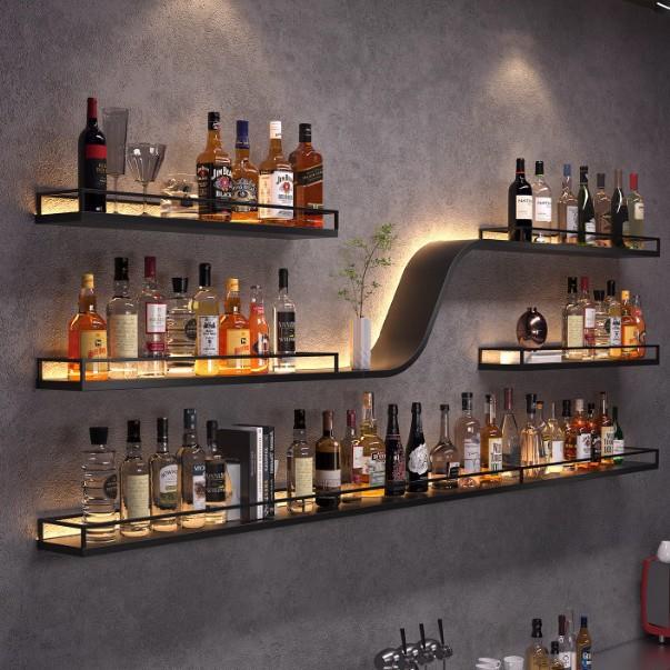轻奢吧铁艺台壁挂酒架架光艺术酒柜墙上发RJQ酒工业风酒吧餐厅置