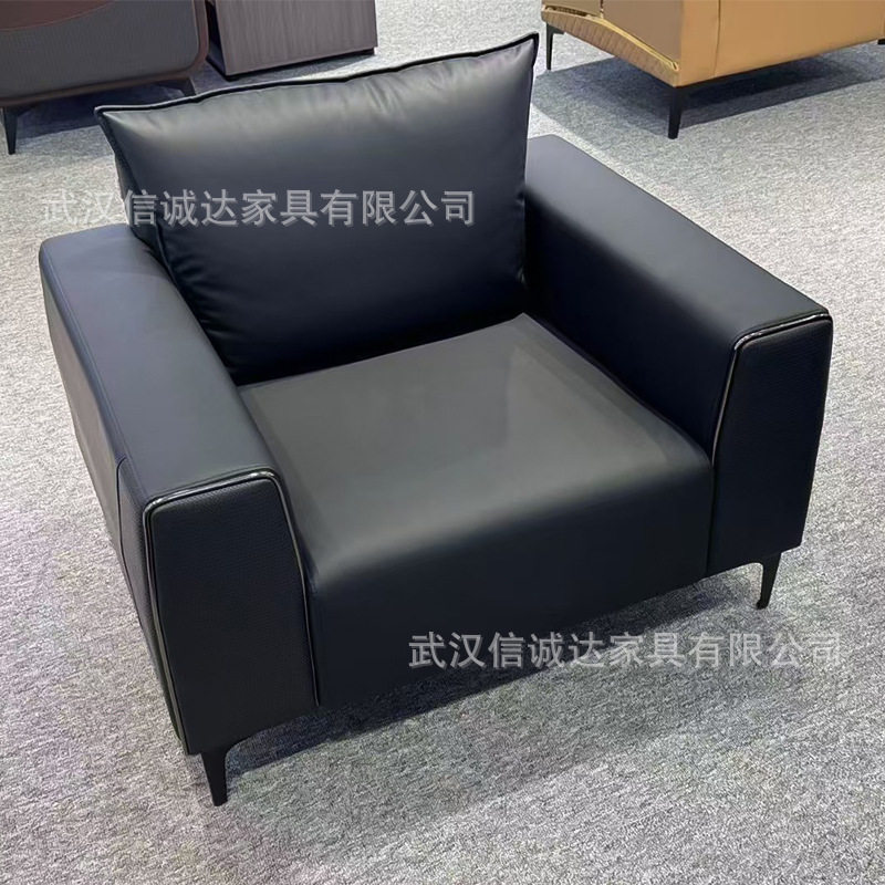 办公会客三人位黑色猫抓皮沙发