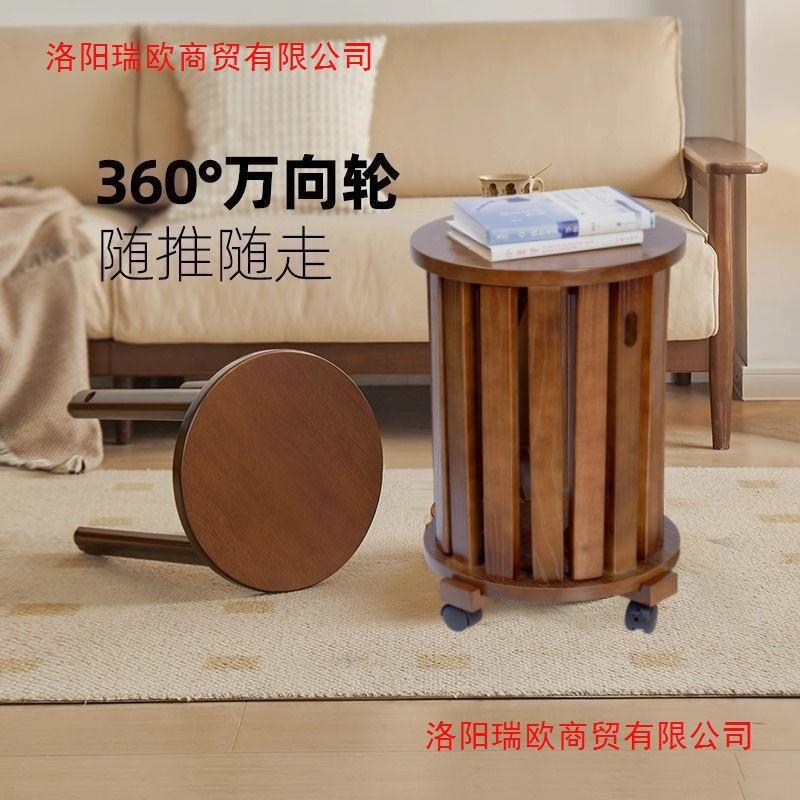 凳子家用圆凳叠餐桌板凳茶几-边几凳放叠叠乐实木折凳可叠凳子组