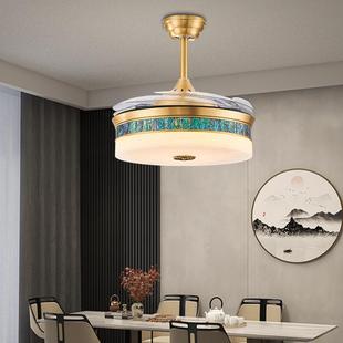 新中式 全铜云石隐风形扇吊灯现代国风中家用餐厅740卧客室厅云石