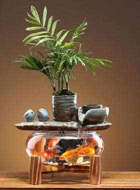 自循环公流摆水喷泉AJW鱼缸造景小件办室面家居桌客厅装饰开业礼