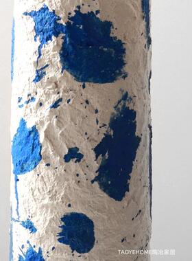 简约SHX筒创意陶花瓶蓝色波点居家样板房直瓷花器摆软装玄关电视