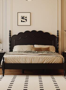 式中简木古民宿实床WPL法式复古床主卧美双人床黑色雕花约主卧室