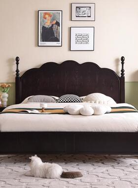 法式QMN中美风白蜡木床全实木主马卧黑色古大床式复古赛实木双人