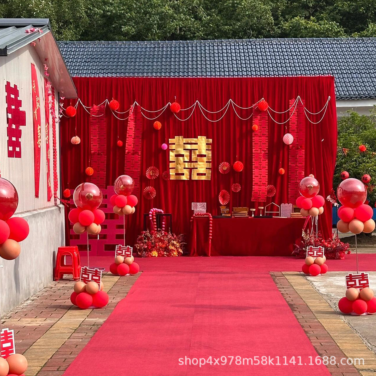 婚庆中式金丝绒舞台背景纱幔