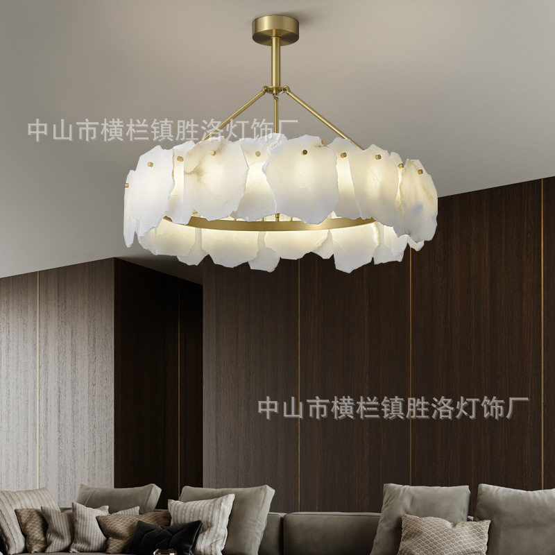 全铜法式中古美式复古客厅吊灯西班牙天然云石轻奢意式奢华高端灯