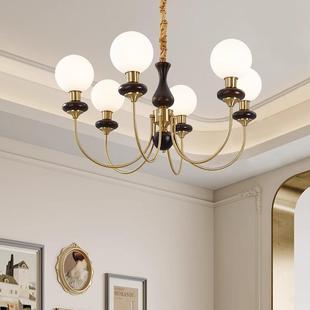 196法式 复风古全铜客书房衣灯帽 中古实木厅卧室餐厅魔豆吊灯美式