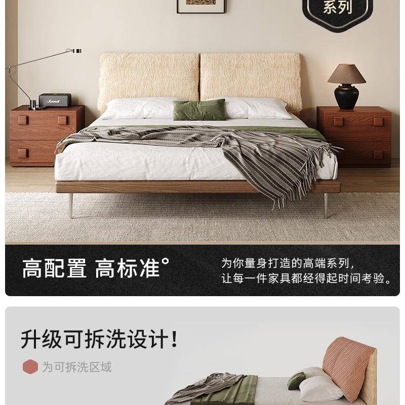 耳朵包实木卧床雪尼尔布艺床复古双人床可洗拆软床主F98556H7大床