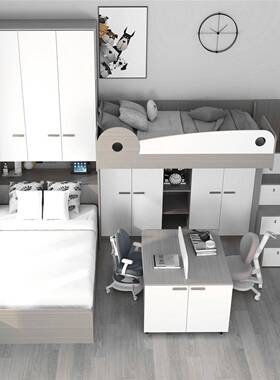 儿小童床交错式榻榻衣柜子母高米低床上下床XVZ户型衣柜组多功能