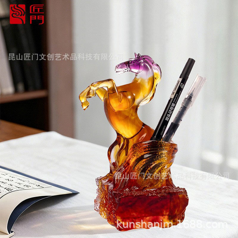 匠门古法琉璃高档马摆件生肖马琉璃摆件马到成功办公高端礼赠收纳