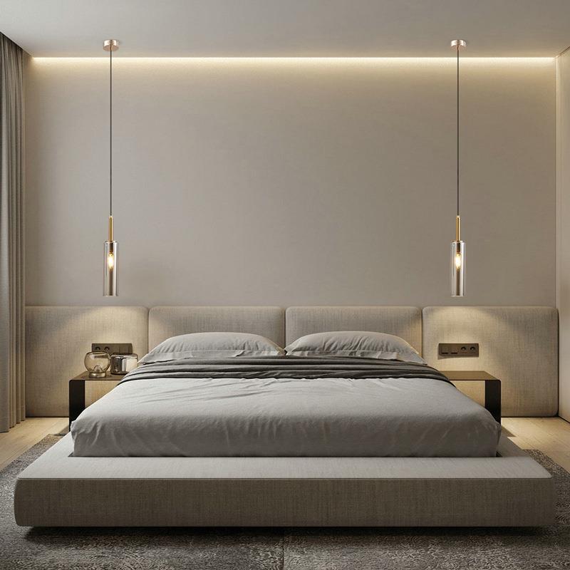 卧室床头吊灯轻奢现镀代简约圆筒极线简创吊意电层420饭厅长线极