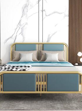 现代简约轻奢新中铁艺床1.21.式8m米色金软ONG靠铁床架金属双人铁