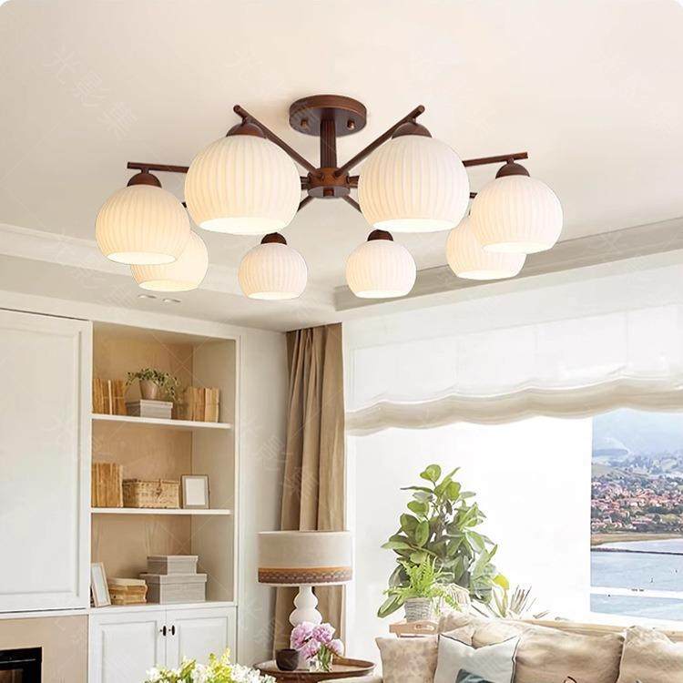 式乡村复古客厅DSHLX玻吊灯璃经典护眼美低楼层大气法式铁艺间房,家装灯饰光源,智能吊灯,淘宝优惠券,粉丝福利购,淘宝优惠卷