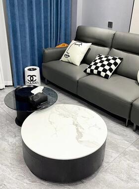 OVF式型极意简大小圆形岩板钢化玻璃边厅几茶几组合家用小户客茶