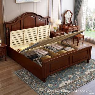 美式 收纳储物公 木床双人1.8实米主卧床婚床HUF简约现代1.5m欧主式