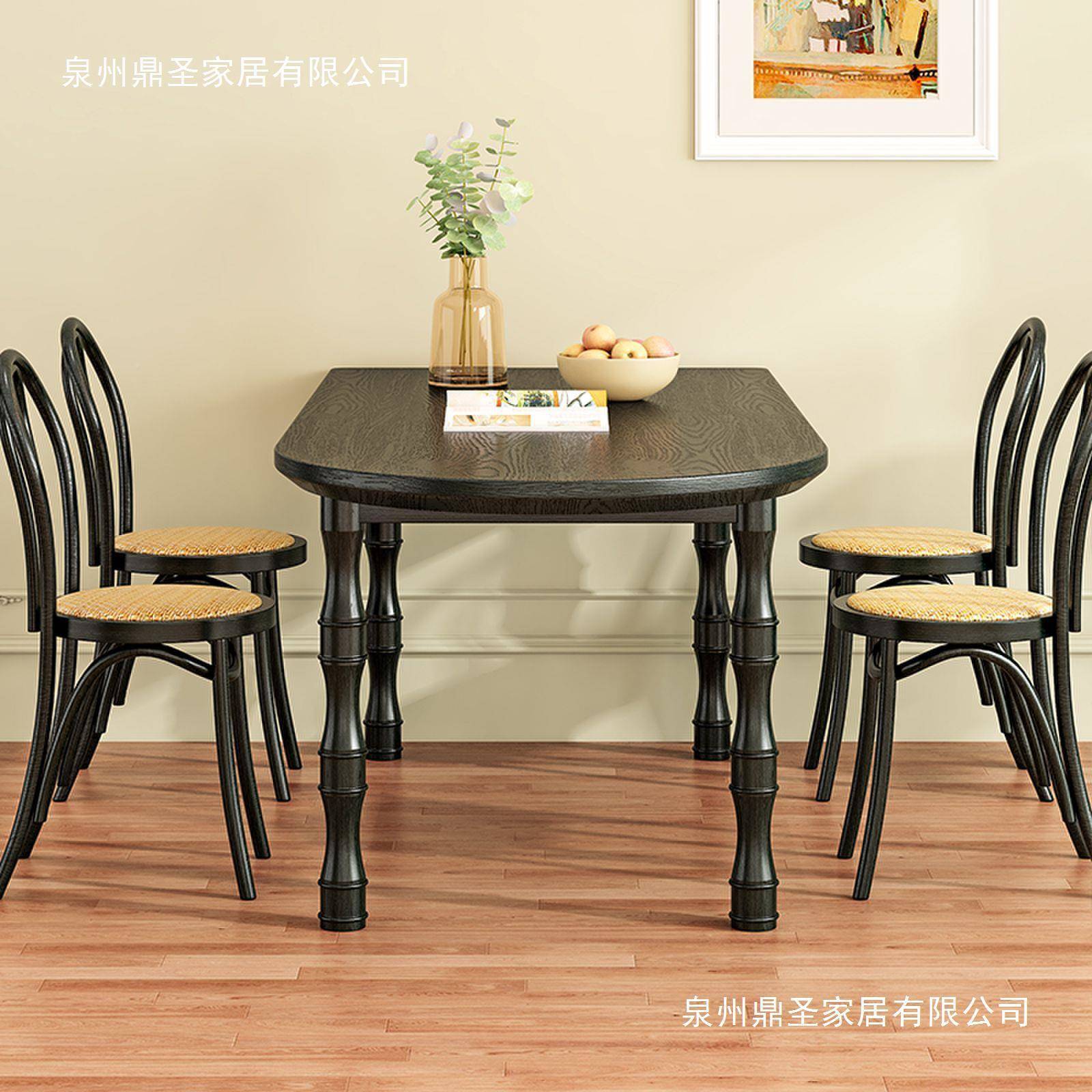 美实式复全木餐桌小家用半弧形朝誉CY-0岛台靠古墙饭桌户型中古方