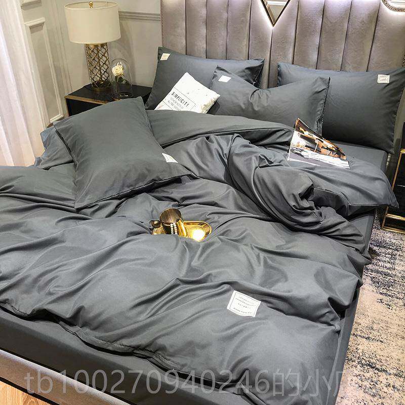 高档INS时尚灰色泡泡纱贴标床人上用品床笠三四件被套床单宿舍件