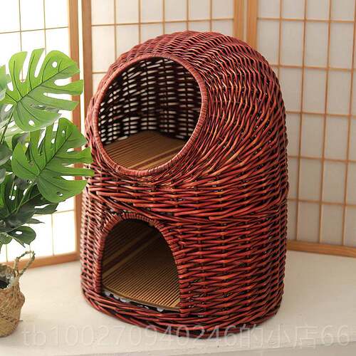 高档编窝保暖猫窝藤柳编猫猫屋猫房子别墅小型犬猫窝四季通用可拆
