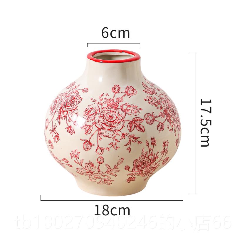 高档红色冬青花瓶陶瓷复插花件高级感古轻花奢鲜青花瓷摆新家客厅