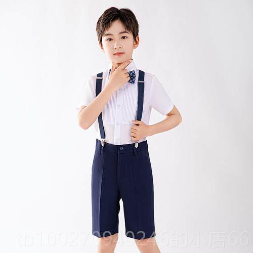 高档蓝白儿童演团体六学生女童新款礼服公主裙合主持人一唱团集体