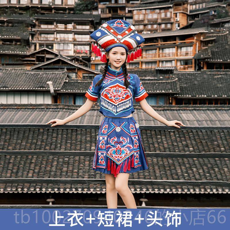 高档新壮族三民月三族服装表演服装苗土家族成年女刺性短裙绣表族