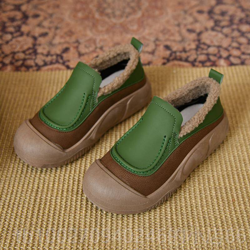 高档复古休厚底豆豆鞋女加加绒新款冬女鞋轻便棉鞋厚懒人季一脚蹬