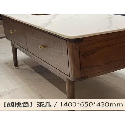 高档包邮厂直销欧轻奢家实木岩北板全茶几橡木简约茶桌带抽屉收纳