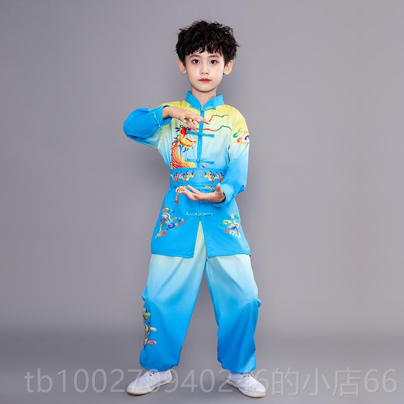高档儿童武术表演出服打竞鼓服凤中国女风男长短袖练功服赛舞台龙