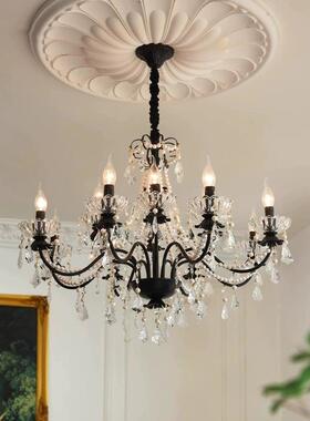 铁艺蜡烛轻水晶灯法式别复式吊吊灯奢复古挑空客厅墅卧室餐98348