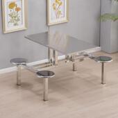 4钢人6人食堂位连体不锈餐椅hlm 7401桌学校工厂小吃店不锈钢快餐