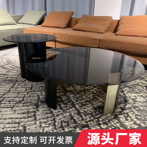 意式轻奢茶几桌客厅玻璃大小圆茶几组合极简家用圆形茶几简约现代