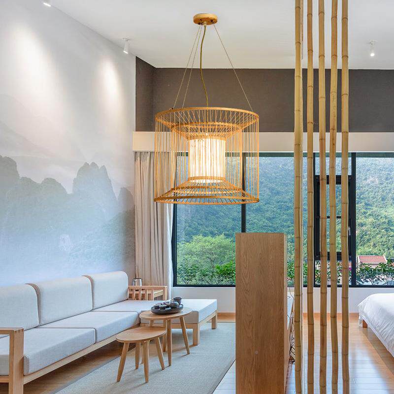 新中式茶室灯子具竹灯笼茶楼酒民楼78宿装饰东南格亚风竹编竹艺吊