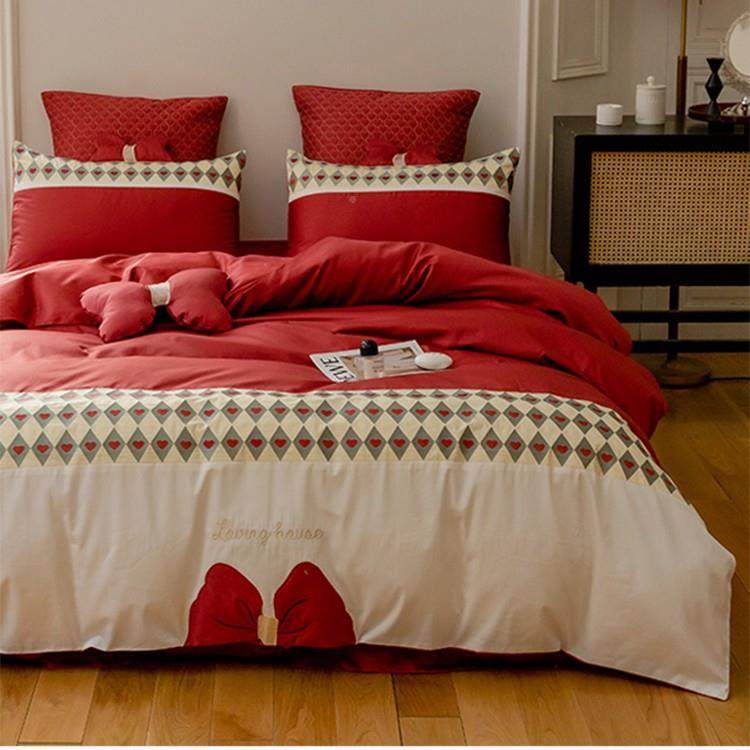 高端公主结上婚四色件套大红床单婚被套喜被纯庆棉新婚嫁一代床用