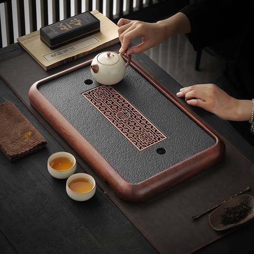 P66D茶盘家用024新款沥储排水式仿乌金型石小干2泡茶轻托盘奢F767