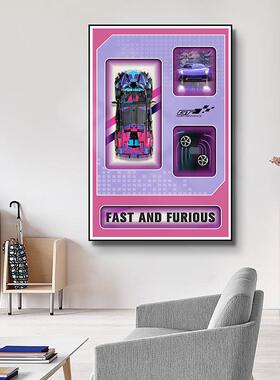 立体积木汽车装饰画厅室LED灯画客相框卧上墙立A235体壁画遥控灯