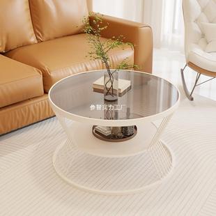 厅小户型店家用圆形玻璃茶几轻奢酒寓小客茶台OFP奶油风网公红桌