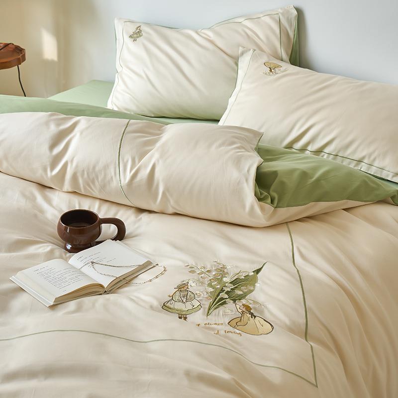 A类100支长绒棉高端刺床床单四件套JS全棉纯床棉被绣套笠上款床品