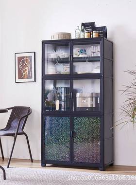 厨房置物橱家用厨房碗柜虫41783新款透柜气多功能防蟑螂铝合金储